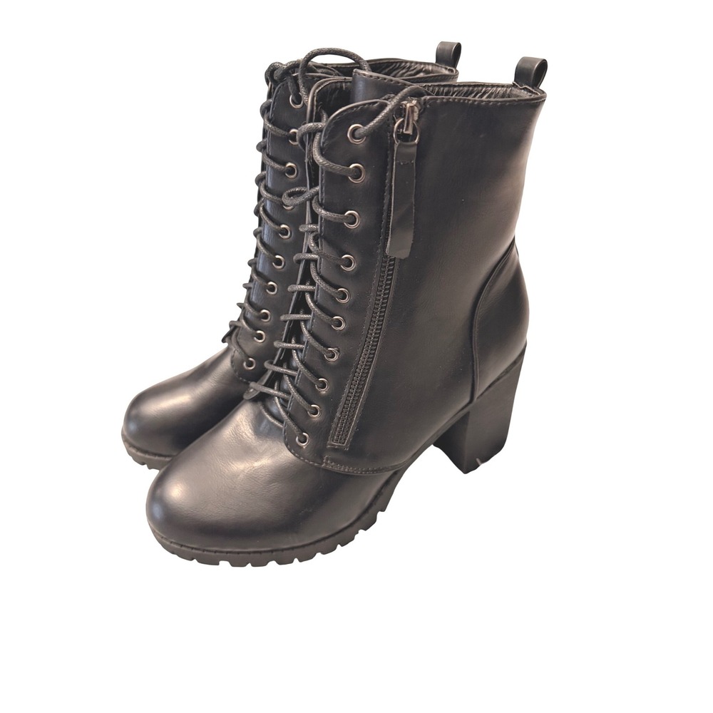 Women's Chunky Heel Booties Lace Up Round Toe Platform‎ Ankle Boots Size 8